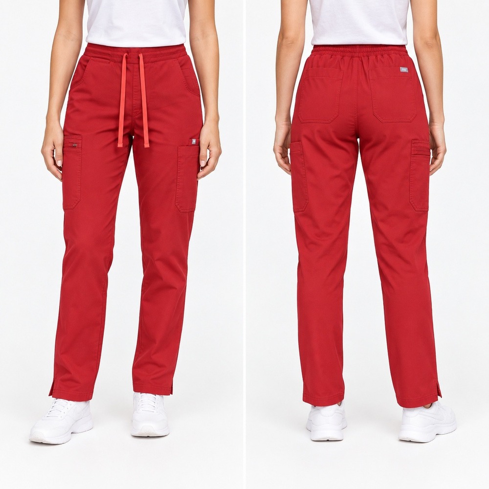 Figs Livingston Scrub Pants Womens Medium Red Straight Leg Multi Pocket Cargo
